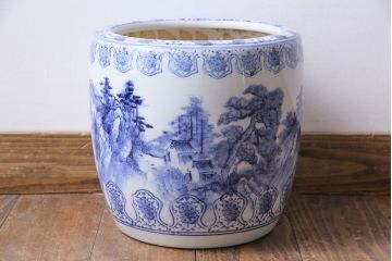 アンティーク雑貨　山水図　日本らしい雰囲気を高める瀬戸火鉢(鉢カバー)(1)