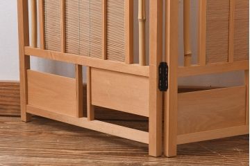 アンティーク雑貨　昭和期　竹を取り入れたモダンなデザインの四連折り畳み式パーテーション(衝立、仕切り)