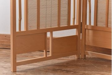 アンティーク雑貨　昭和期　竹を取り入れたモダンなデザインの四連折り畳み式パーテーション(衝立、仕切り)