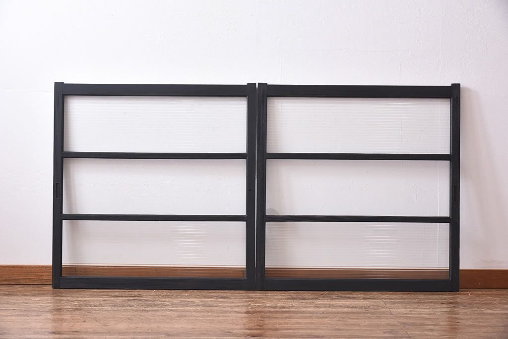 ペイント家具　モールガラス入り　モダンな引き戸(ガラス戸、窓)2枚セット(2)