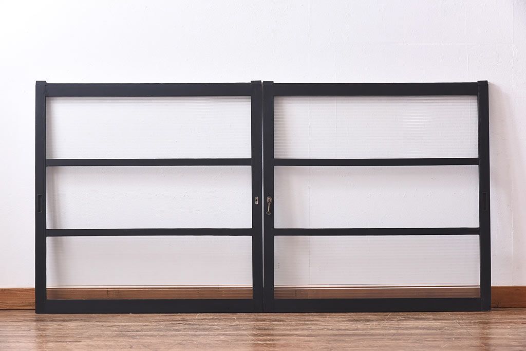 ペイント家具　モールガラス入り　モダンな引き戸(ガラス戸、窓)2枚セット(2)