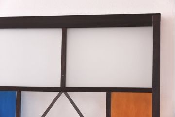 大正ロマン　色ガラス入り　レトロなデザインのガラス戸(引き戸、建具)4枚組