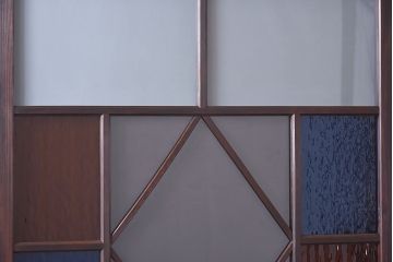 大正ロマン　色ガラス入り　レトロなデザインのガラス戸(引き戸、建具)4枚組