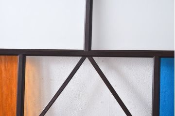 大正ロマン　色ガラス入り　レトロなデザインのガラス戸(引き戸、建具)4枚組