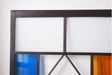 大正ロマン　色ガラス入り　レトロなデザインのガラス戸(引き戸、建具)4枚組