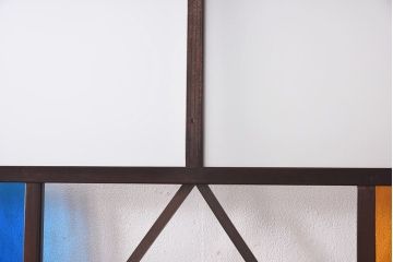 大正ロマン　色ガラス入り　レトロなデザインのガラス戸(引き戸、建具)4枚組