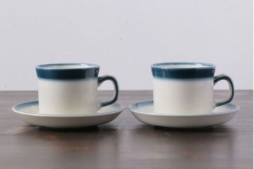 アンティーク雑貨　イギリスビンテージ　WEDGWOOD(ウェッジウッド)　BLUE PACIFIC(ブルーパシフィック)　カップ&ソーサー(洋食器、コーヒーカップ)2客セット