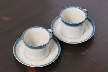 アンティーク雑貨　イギリスビンテージ　WEDGWOOD(ウェッジウッド)　BLUE PACIFIC(ブルーパシフィック)　カップ&ソーサー(洋食器、コーヒーカップ)2客セット