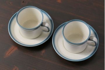 アンティーク雑貨　イギリスビンテージ　WEDGWOOD(ウェッジウッド)　BLUE PACIFIC(ブルーパシフィック)　カップ&ソーサー(洋食器、コーヒーカップ)2客セット