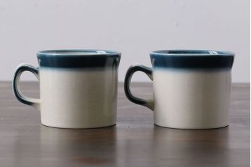 アンティーク雑貨　イギリスビンテージ　WEDGWOOD(ウェッジウッド)　BLUE PACIFIC(ブルーパシフィック)　カップ&ソーサー(洋食器、コーヒーカップ)2客セット