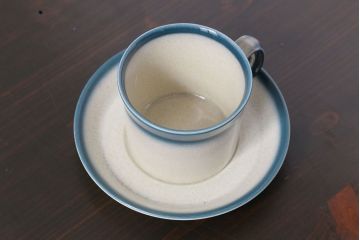 アンティーク雑貨　イギリスビンテージ　WEDGWOOD(ウェッジウッド)　BLUE PACIFIC(ブルーパシフィック)　カップ&ソーサー(洋食器、コーヒーカップ)1客セット