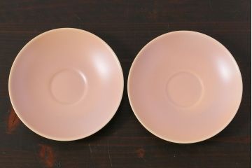 アンティーク雑貨　イギリスビンテージ　Poole Potter(プール・ポタリー)　Twintone(ツイントーン)　Peach Bloom×Seagull　カップ&ソーサー2客セット