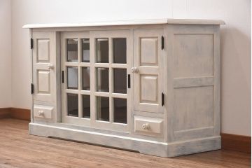 ペイント家具　ビンテージ　北海道民芸家具　HM135　アンティークカラーが魅力のサイドボード(サイドキャビネット、収納棚)