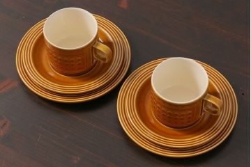 アンティーク雑貨　イギリスビンテージ　HORNSEA(ホーンジー)　Saffron(サフラン)　レトロでかわいらしいトリオ2客セット(1)