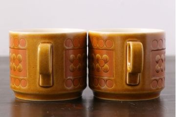 アンティーク雑貨　イギリスビンテージ　HORNSEA(ホーンジー)　Saffron(サフラン)　レトロでかわいらしいトリオ2客セット(1)
