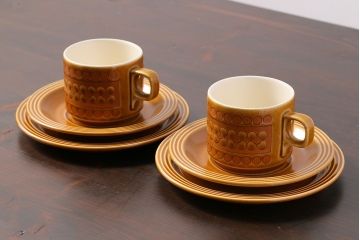 アンティーク雑貨　イギリスビンテージ　HORNSEA(ホーンジー)　Saffron(サフラン)　レトロでかわいらしいトリオ2客セット(2)