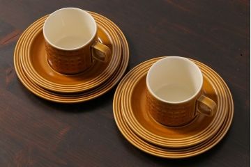 アンティーク雑貨　イギリスビンテージ　HORNSEA(ホーンジー)　Saffron(サフラン)　レトロでかわいらしいトリオ2客セット(2)