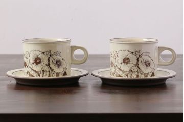アンティーク雑貨　イギリスビンテージ　HORNSEA(ホーンジー)　Cornrose(コーンローズ)　カップ&ソーサー2客セット(1)