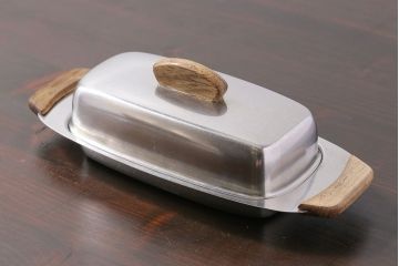 イギリスビンテージ　丸みを帯びたつまみが可愛らしい蓋付き長皿(トレー)