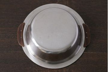 アンティーク雑貨　北欧ビンテージ　デンマーク製　木の取っ手が魅力のステンレスボウル(お皿)