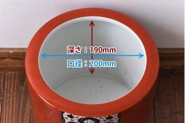 アンティーク雑貨　ノリタケ(日陶・則武)　朱色地 モダンな幾何学文参型火鉢(手あぶり、鉢カバー、傘立て)