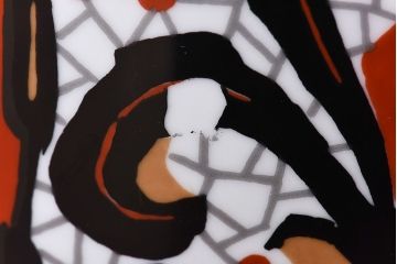 アンティーク雑貨　ノリタケ(日陶・則武)　朱色地 モダンな幾何学文参型火鉢(手あぶり、鉢カバー、傘立て)