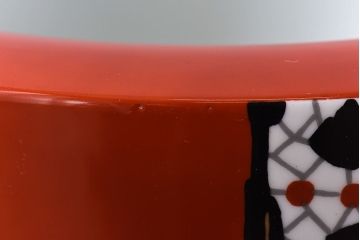 アンティーク雑貨　ノリタケ(日陶・則武)　朱色地 モダンな幾何学文参型火鉢(手あぶり、鉢カバー、傘立て)