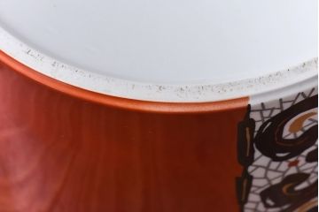 アンティーク雑貨　ノリタケ(日陶・則武)　朱色地 モダンな幾何学文参型火鉢(手あぶり、鉢カバー、傘立て)