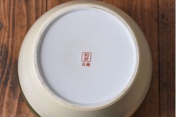 アンティーク雑貨　オールドノリタケ・則武(日陶) 緑地　白菊文様　バイカラーがおしゃれな壱型火鉢(手あぶり、鉢カバー、傘立て)