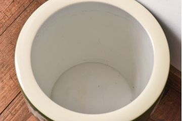 アンティーク雑貨　オールドノリタケ・則武(日陶) 緑地　白菊文様　バイカラーがおしゃれな壱型火鉢(手あぶり、鉢カバー、傘立て)