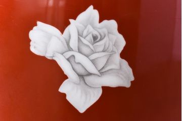 アンティーク雑貨　ノリタケ(日陶)　鮮やかな朱色が見事な参型火鉢(手あぶり、鉢カバー、傘立て)(1)