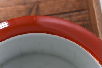 アンティーク雑貨　ノリタケ(日陶)　鮮やかな朱色が見事な参型火鉢(手あぶり、鉢カバー、傘立て)(1)