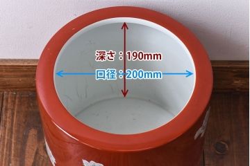 アンティーク雑貨　ノリタケ(日陶)　鮮やかな朱色が見事な参型火鉢(手あぶり、鉢カバー、傘立て)(2)