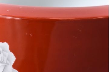 アンティーク雑貨　ノリタケ(日陶)　鮮やかな朱色が見事な参型火鉢(手あぶり、鉢カバー、傘立て)(2)