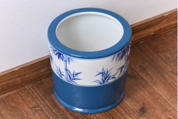 アンティーク雑貨　ノリタケ・則武(日陶) 　風情ある竹モチーフの火鉢(手あぶり、鉢カバー、傘立て)(2)