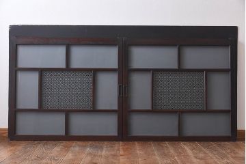 昭和初期　花模様ガラス　レトロなお部屋にぴったりの引き戸2枚セット(ガラス戸、窓)