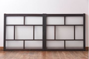 昭和初期　花模様ガラス　レトロなお部屋にぴったりの引き戸2枚セット(ガラス戸、窓)