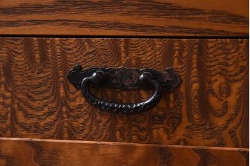 江戸指物　摺り漆(拭き漆)　総無垢　独特な木目が目を引くタモ材の小箪笥(サイドボード、箪笥、収納棚)(定価約60万円)