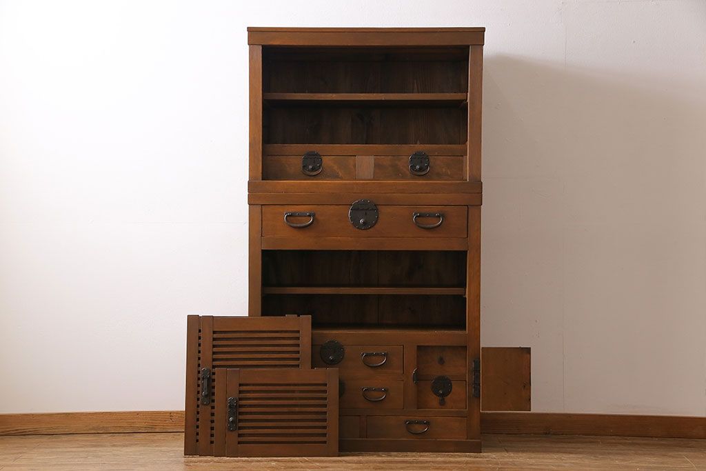 アンティーク家具　和製アンティーク　ヒノキ材　和モダンスタイルにおすすめな美濃帳場箪笥(収納棚、キャビネット)