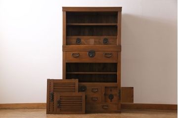 アンティーク家具　和製アンティーク　ヒノキ材　和モダンスタイルにおすすめな美濃帳場箪笥(収納棚、キャビネット)