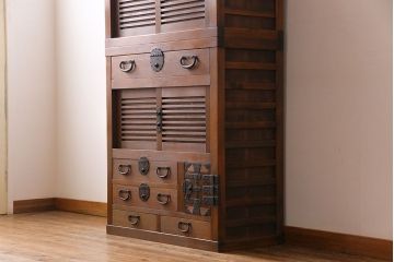 アンティーク家具　和製アンティーク　ヒノキ材　和モダンスタイルにおすすめな美濃帳場箪笥(収納棚、キャビネット)