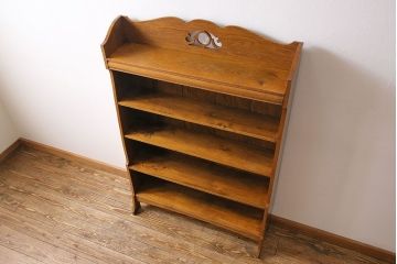 アンティーク家具　イギリスアンティーク　オーク材　シンプルながらも上品な佇まいの本棚(飾り棚、収納棚)