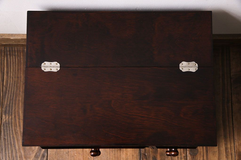 アンティーク雑貨　中古　神居民芸　樺材の味わいが楽しめる針箱(裁縫箱、小引き出し)