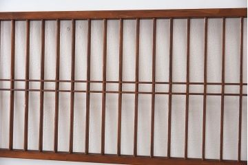 ペイント家具　色ガラス入り　レトロな雰囲気満点のガラス戸(引き戸、建具)2枚組