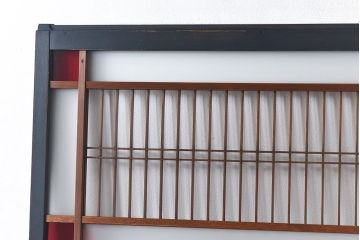 ペイント家具　色ガラス入り　レトロな雰囲気満点のガラス戸(引き戸、建具)2枚組