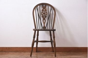 ヴィンテージ家具　【T様ご決済分】イギリスビンテージ　シックな雰囲気のホイールバックチェア(ウィンザーチェア、ダイニングチェア、ウインザーチェア)(1)