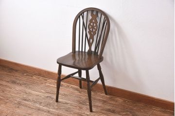 ヴィンテージ家具　【T様ご決済分】イギリスビンテージ　シックな雰囲気のホイールバックチェア(ウィンザーチェア、ダイニングチェア、ウインザーチェア)(2)