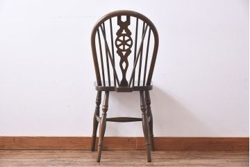 ヴィンテージ家具　【T様ご決済分】イギリスビンテージ　シックな雰囲気のホイールバックチェア(ウィンザーチェア、ダイニングチェア、ウインザーチェア)(2)
