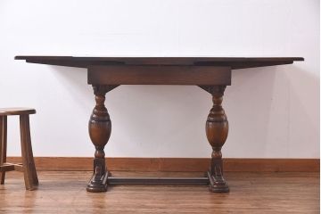 ヴィンテージ家具　イギリスビンテージ　重厚でシックなドローリーフテーブル(エクステンションテーブル、ダイニングテーブル)