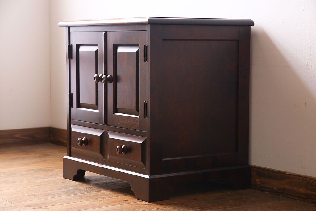 中古　北海道民芸家具　シンプルなデザインが魅力的なサイドチェスト(引き出し、キャビネット)